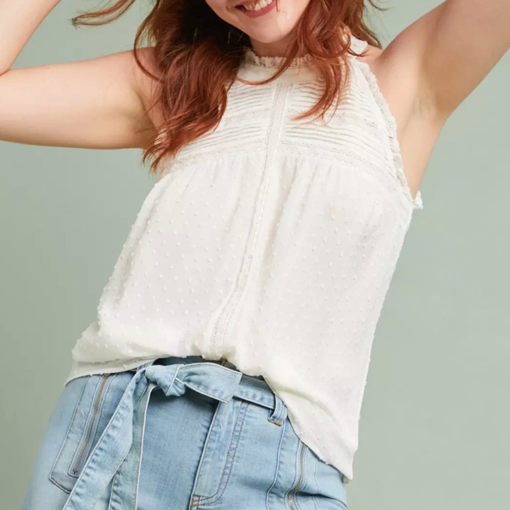 Anthropologie Maeve Abigail Ruffled Blouse Size Small Cream.